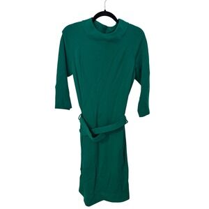 Vintage Knits by L'Aiglon Emerald Green Mock Neck Belted Midi Dress 60s Mod